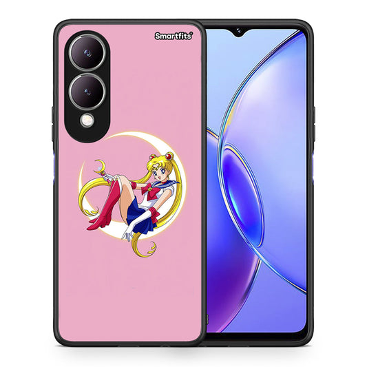Θήκη Vivo Y17s Moon Girl από τη Smartfits με σχέδιο στο πίσω μέρος και μαύρο περίβλημα | Vivo Y17s Moon Girl case with colorful back and black bezels