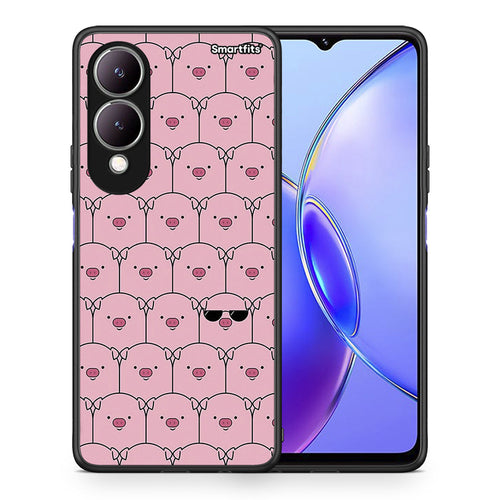 Θήκη Vivo Y17s Pig Glasses από τη Smartfits με σχέδιο στο πίσω μέρος και μαύρο περίβλημα | Vivo Y17s Pig Glasses case with colorful back and black bezels