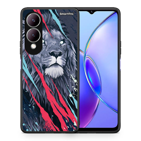 Θήκη Vivo Y17s Lion Designer PopArt από τη Smartfits με σχέδιο στο πίσω μέρος και μαύρο περίβλημα | Vivo Y17s Lion Designer PopArt case with colorful back and black bezels