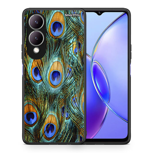 Θήκη Vivo Y17s Real Peacock Feathers από τη Smartfits με σχέδιο στο πίσω μέρος και μαύρο περίβλημα | Vivo Y17s Real Peacock Feathers case with colorful back and black bezels