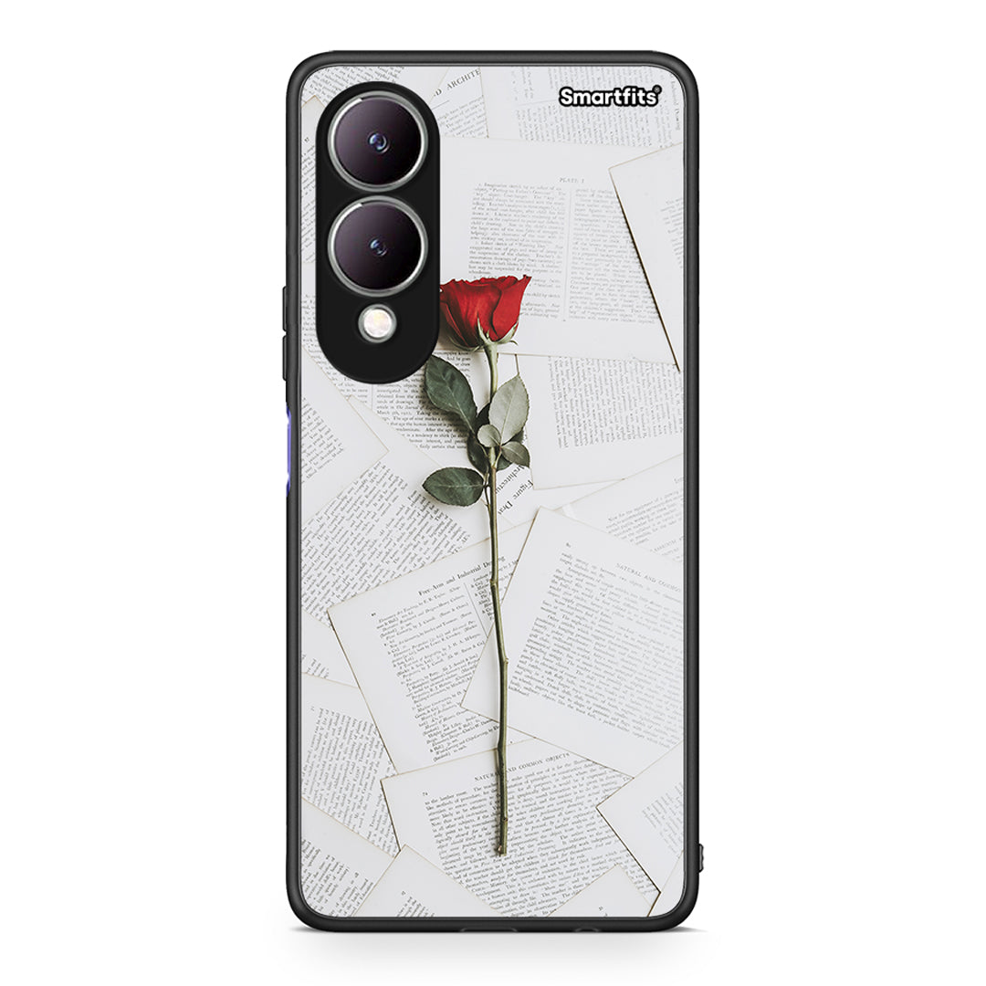 Vivo Y17s Red Rose θήκη από τη Smartfits με σχέδιο στο πίσω μέρος και μαύρο περίβλημα | Smartphone case with colorful back and black bezels by Smartfits