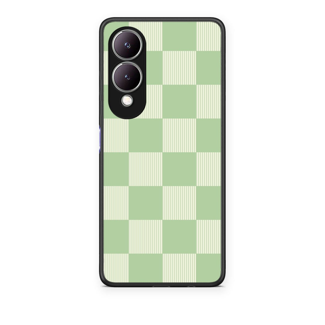Θήκη Vivo Y17s Sage and Cream Striped Checks από τη Smartfits με σχέδιο στο πίσω μέρος και μαύρο περίβλημα | Vivo Y17s Sage and Cream Striped Checks case with colorful back and black bezels