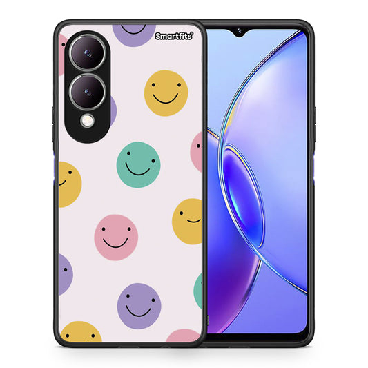 Θήκη Vivo Y17s Smiley Faces από τη Smartfits με σχέδιο στο πίσω μέρος και μαύρο περίβλημα | Vivo Y17s Smiley Faces case with colorful back and black bezels
