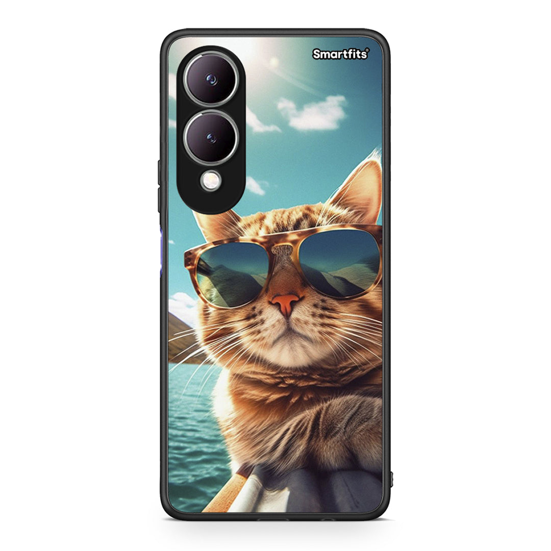 Vivo Y17s Summer Cat θήκη από τη Smartfits με σχέδιο στο πίσω μέρος και μαύρο περίβλημα | Smartphone case with colorful back and black bezels by Smartfits