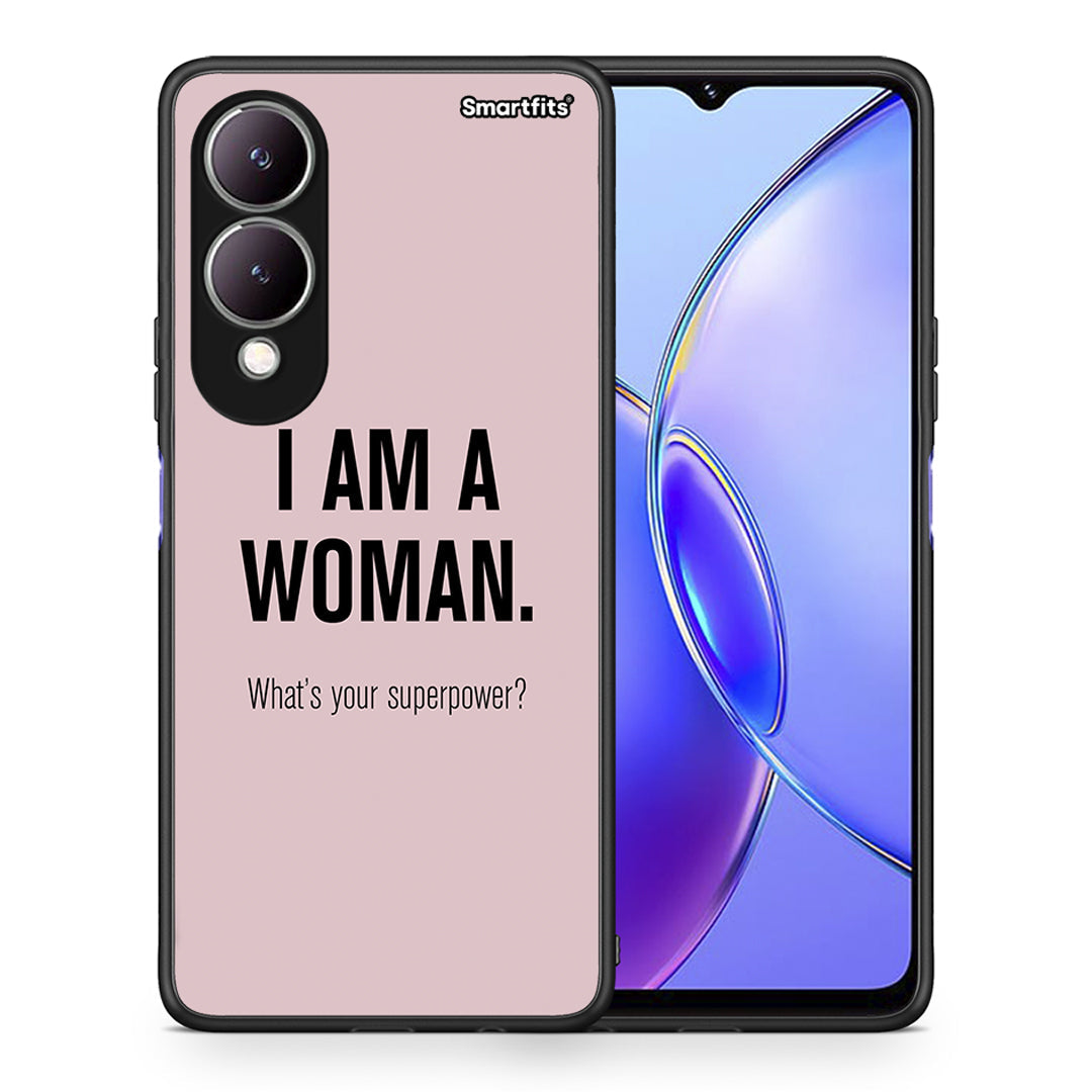 Θήκη Vivo Y17s Superpower Woman από τη Smartfits με σχέδιο στο πίσω μέρος και μαύρο περίβλημα | Vivo Y17s Superpower Woman case with colorful back and black bezels