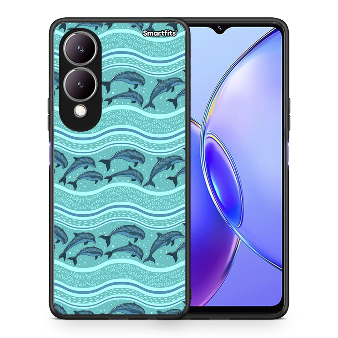 Θήκη Vivo Y17s Swimming Dolphins από τη Smartfits με σχέδιο στο πίσω μέρος και μαύρο περίβλημα | Vivo Y17s Swimming Dolphins case with colorful back and black bezels