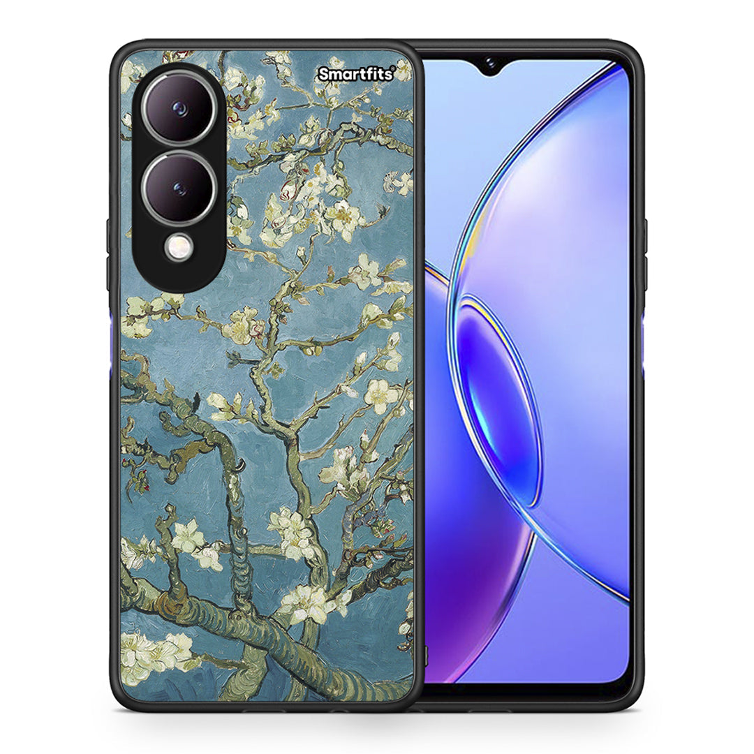 Θήκη Vivo Y17s White Blossoms από τη Smartfits με σχέδιο στο πίσω μέρος και μαύρο περίβλημα | Vivo Y17s White Blossoms case with colorful back and black bezels