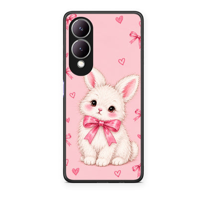 Θήκη Vivo Y17s White Bunny and Pink Bows από τη Smartfits με σχέδιο στο πίσω μέρος και μαύρο περίβλημα | Vivo Y17s White Bunny and Pink Bows case with colorful back and black bezels