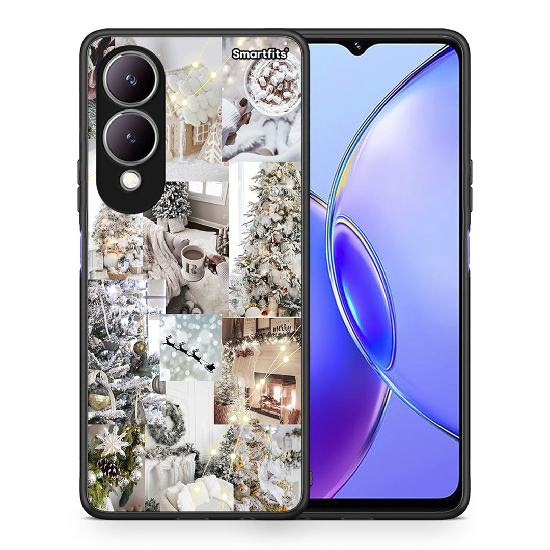 Θήκη Vivo Y17s White Christmas από τη Smartfits με σχέδιο στο πίσω μέρος και μαύρο περίβλημα | Vivo Y17s White Christmas case with colorful back and black bezels