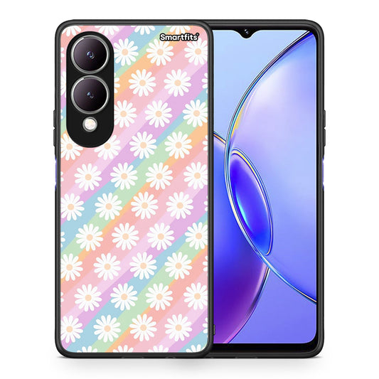 Θήκη Vivo Y17s White Daisies από τη Smartfits με σχέδιο στο πίσω μέρος και μαύρο περίβλημα | Vivo Y17s White Daisies case with colorful back and black bezels