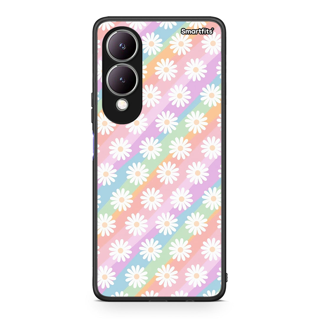 Vivo Y17s White Daisies θήκη από τη Smartfits με σχέδιο στο πίσω μέρος και μαύρο περίβλημα | Smartphone case with colorful back and black bezels by Smartfits