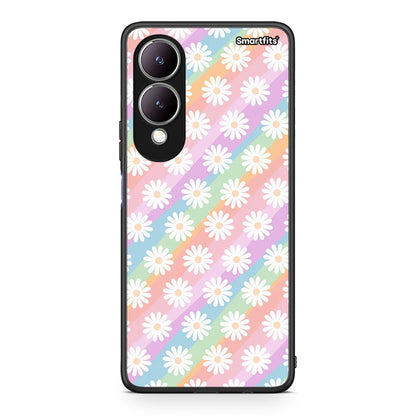 Vivo Y17s White Daisies θήκη από τη Smartfits με σχέδιο στο πίσω μέρος και μαύρο περίβλημα | Smartphone case with colorful back and black bezels by Smartfits