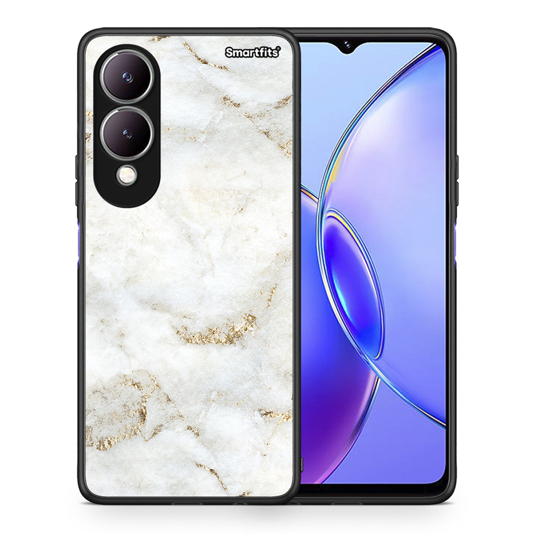 Θήκη Vivo Y17s White Gold Marble από τη Smartfits με σχέδιο στο πίσω μέρος και μαύρο περίβλημα | Vivo Y17s White Gold Marble case with colorful back and black bezels