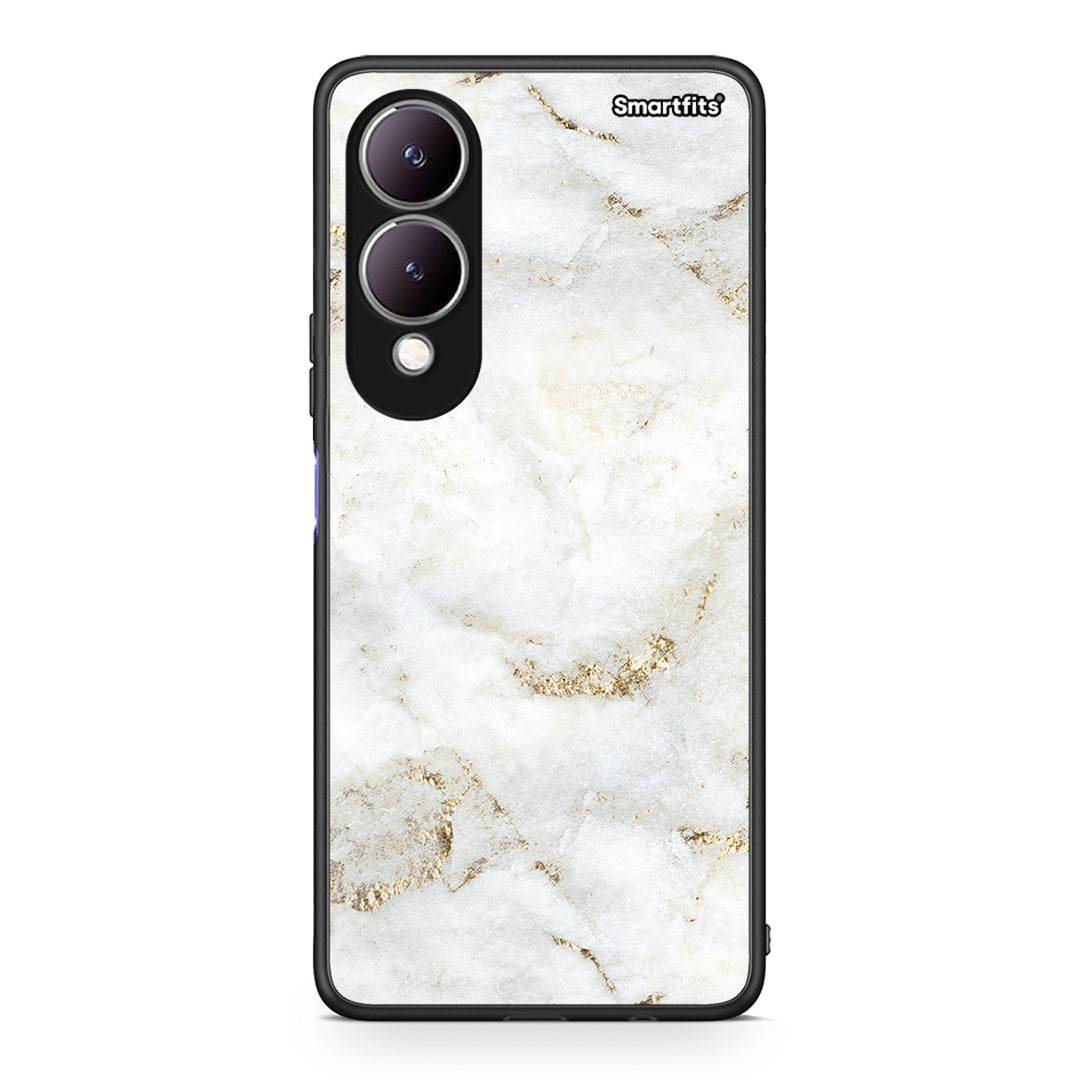 Vivo Y17s White Gold Marble θήκη από τη Smartfits με σχέδιο στο πίσω μέρος και μαύρο περίβλημα | Smartphone case with colorful back and black bezels by Smartfits