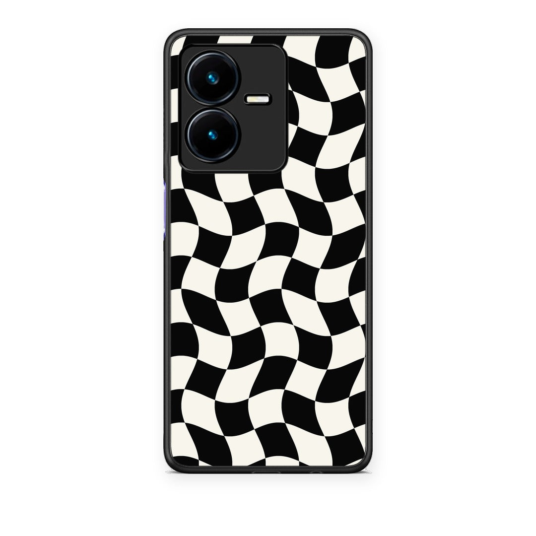 Θήκη Vivo Y22 Black and Cream Wavy Checkerboard από τη Smartfits με σχέδιο στο πίσω μέρος και μαύρο περίβλημα | Vivo Y22 Black and Cream Wavy Checkerboard case with colorful back and black bezels