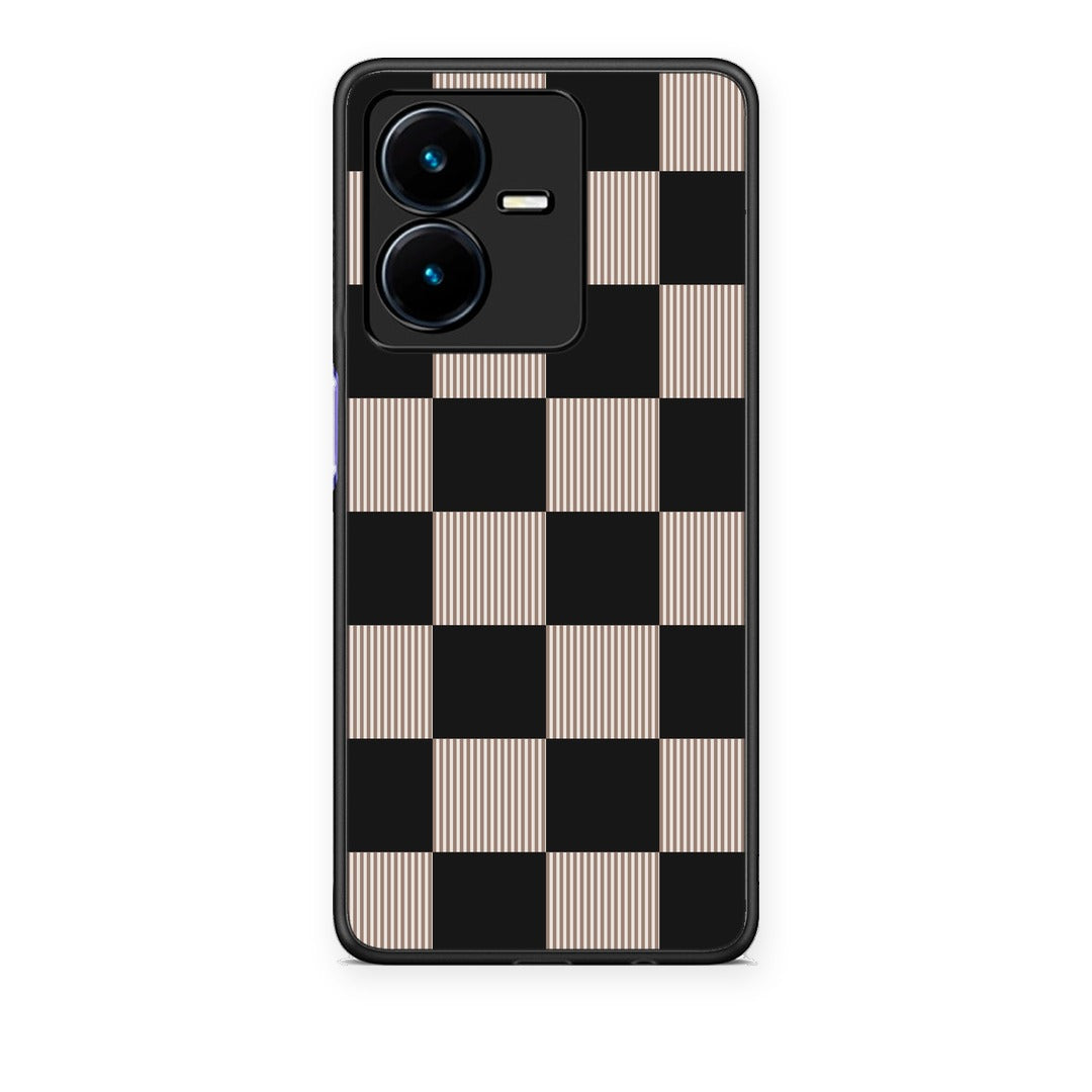 Θήκη Vivo Y22 Black and Taupe Striped Checks από τη Smartfits με σχέδιο στο πίσω μέρος και μαύρο περίβλημα | Vivo Y22 Black and Taupe Striped Checks case with colorful back and black bezels