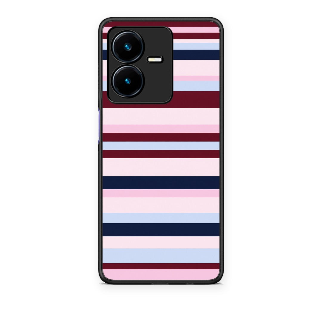 Θήκη Vivo Y22 Burgundy Pink and Blue Horizontal Stripes από τη Smartfits με σχέδιο στο πίσω μέρος και μαύρο περίβλημα | Vivo Y22 Burgundy Pink and Blue Horizontal Stripes case with colorful back and black bezels