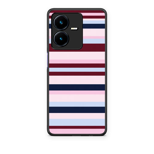 Θήκη Vivo Y22 Burgundy Pink and Blue Horizontal Stripes από τη Smartfits με σχέδιο στο πίσω μέρος και μαύρο περίβλημα | Vivo Y22 Burgundy Pink and Blue Horizontal Stripes case with colorful back and black bezels