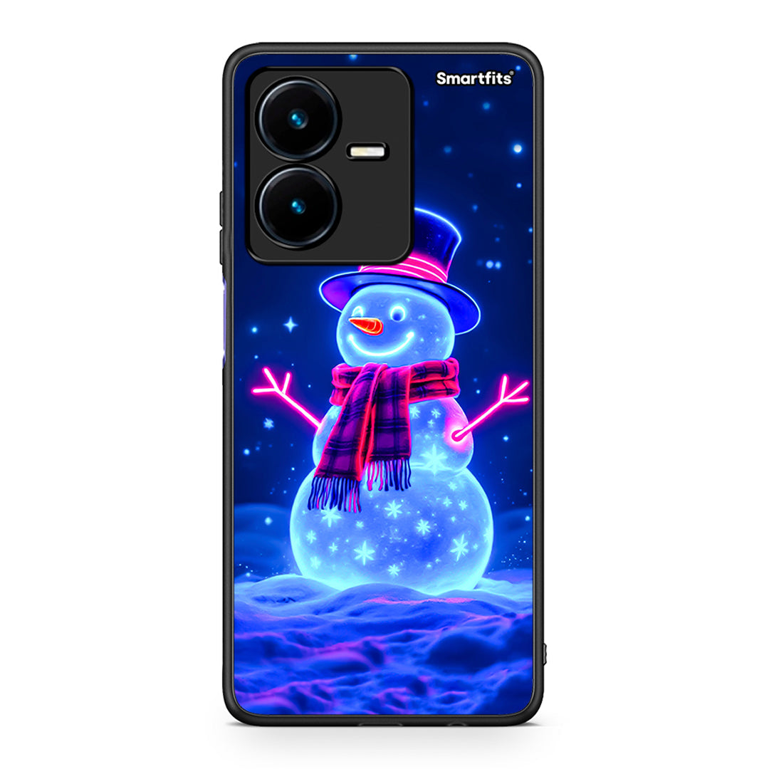 Vivo Y22s Christmas Neon Snowman θήκη από τη Smartfits με σχέδιο στο πίσω μέρος και μαύρο περίβλημα | Smartphone case with colorful back and black bezels by Smartfits