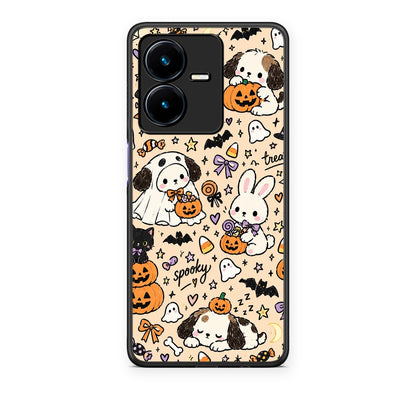 Θήκη Vivo Y22 Halloween Puppies and Friends on Cream από τη Smartfits με σχέδιο στο πίσω μέρος και μαύρο περίβλημα | Vivo Y22 Halloween Puppies and Friends on Cream case with colorful back and black bezels