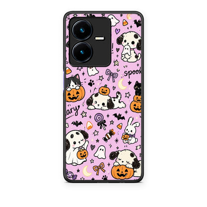Θήκη Vivo Y22 Halloween Puppies and Friends on Lilac από τη Smartfits με σχέδιο στο πίσω μέρος και μαύρο περίβλημα | Vivo Y22 Halloween Puppies and Friends on Lilac case with colorful back and black bezels