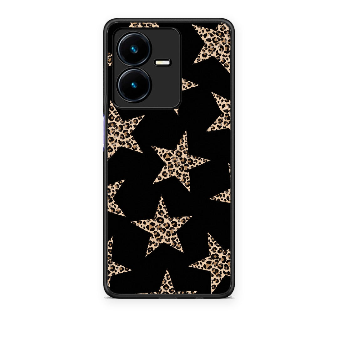 Θήκη Vivo Y22 Leopard Stars on Black από τη Smartfits με σχέδιο στο πίσω μέρος και μαύρο περίβλημα | Vivo Y22 Leopard Stars on Black case with colorful back and black bezels