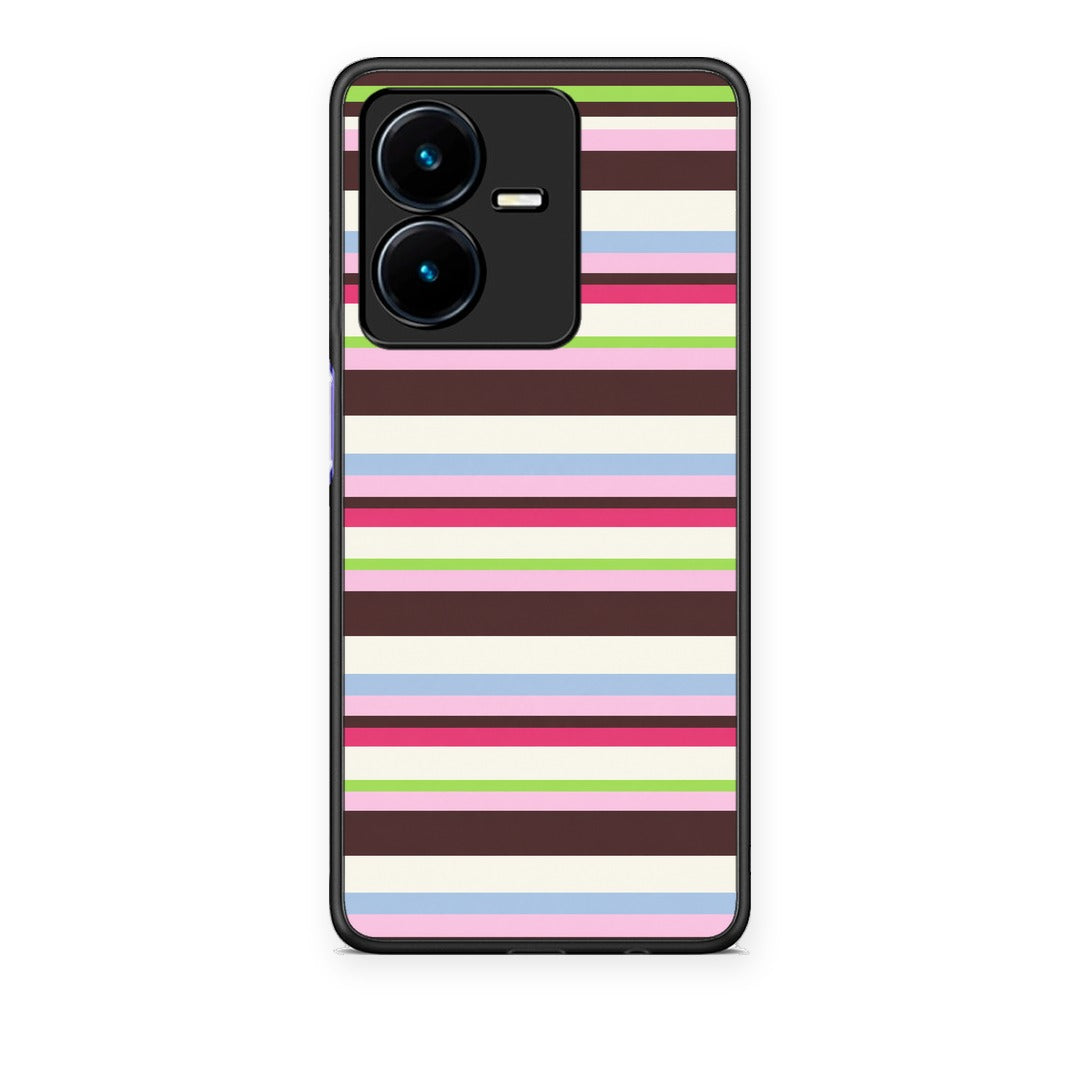 Θήκη Vivo Y22 Multicolour Horizontal Stripes από τη Smartfits με σχέδιο στο πίσω μέρος και μαύρο περίβλημα | Vivo Y22 Multicolour Horizontal Stripes case with colorful back and black bezels