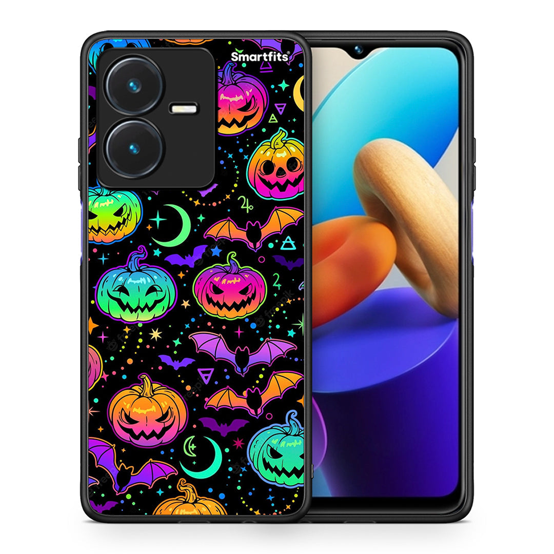 Θήκη Vivo Y22s Neon Halloween από τη Smartfits με σχέδιο στο πίσω μέρος και μαύρο περίβλημα | Vivo Y22s Neon Halloween case with colorful back and black bezels