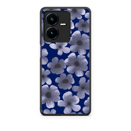 Θήκη Vivo Y22 Pale Blue Flowers on Navy από τη Smartfits με σχέδιο στο πίσω μέρος και μαύρο περίβλημα | Vivo Y22 Pale Blue Flowers on Navy case with colorful back and black bezels