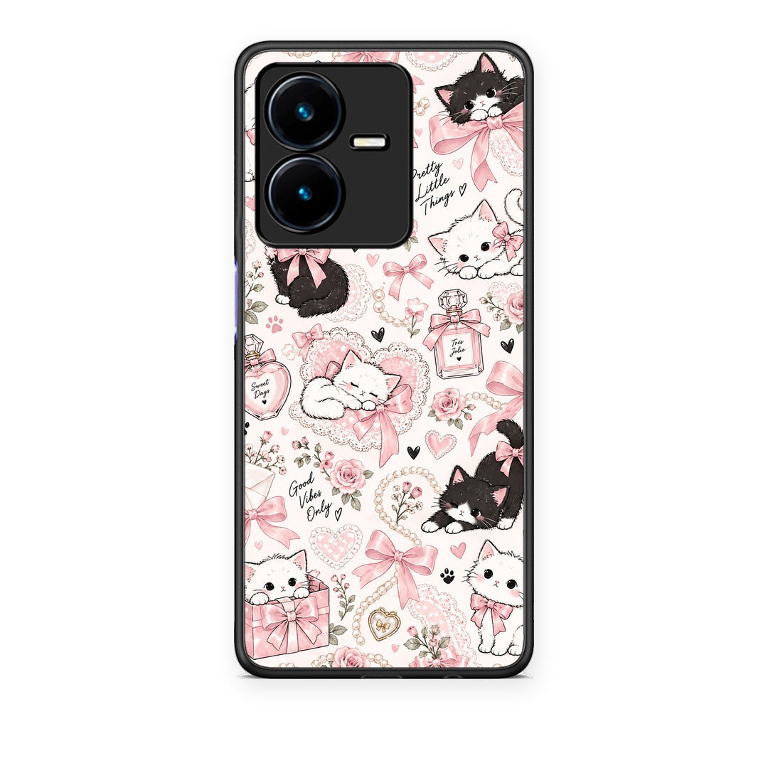 Θήκη Vivo Y22 Pink Bows and Kittens Collage από τη Smartfits με σχέδιο στο πίσω μέρος και μαύρο περίβλημα | Vivo Y22 Pink Bows and Kittens Collage case with colorful back and black bezels