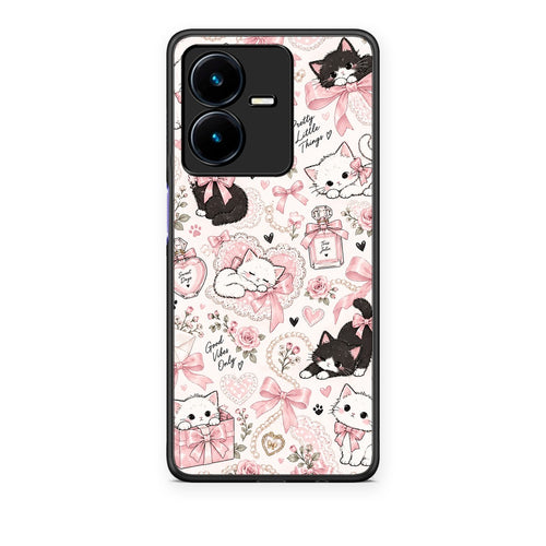 Θήκη Vivo Y22 Pink Bows and Kittens Collage από τη Smartfits με σχέδιο στο πίσω μέρος και μαύρο περίβλημα | Vivo Y22 Pink Bows and Kittens Collage case with colorful back and black bezels