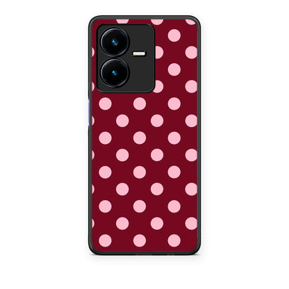 Θήκη Vivo Y22 Pink Polka Dots on Burgundy από τη Smartfits με σχέδιο στο πίσω μέρος και μαύρο περίβλημα | Vivo Y22 Pink Polka Dots on Burgundy case with colorful back and black bezels