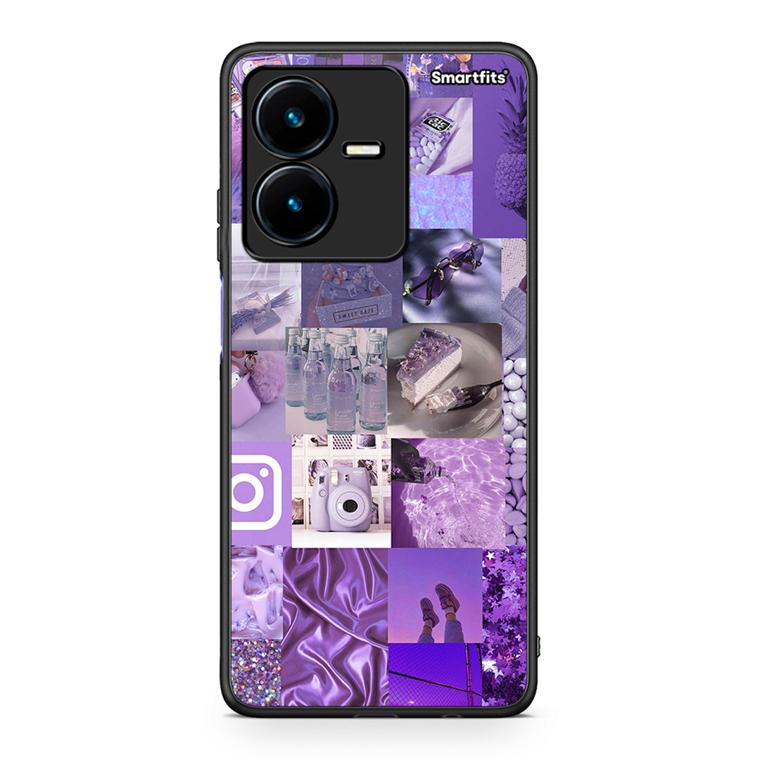 Vivo Y22s Purple Aesthetic Collage θήκη από τη Smartfits με σχέδιο στο πίσω μέρος και μαύρο περίβλημα | Smartphone case with colorful back and black bezels by Smartfits