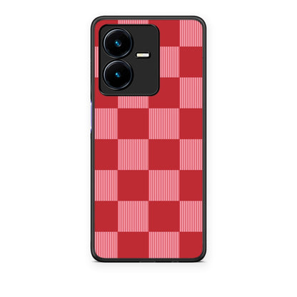 Θήκη Vivo Y22 Red and Pink Striped Checks από τη Smartfits με σχέδιο στο πίσω μέρος και μαύρο περίβλημα | Vivo Y22 Red and Pink Striped Checks case with colorful back and black bezels
