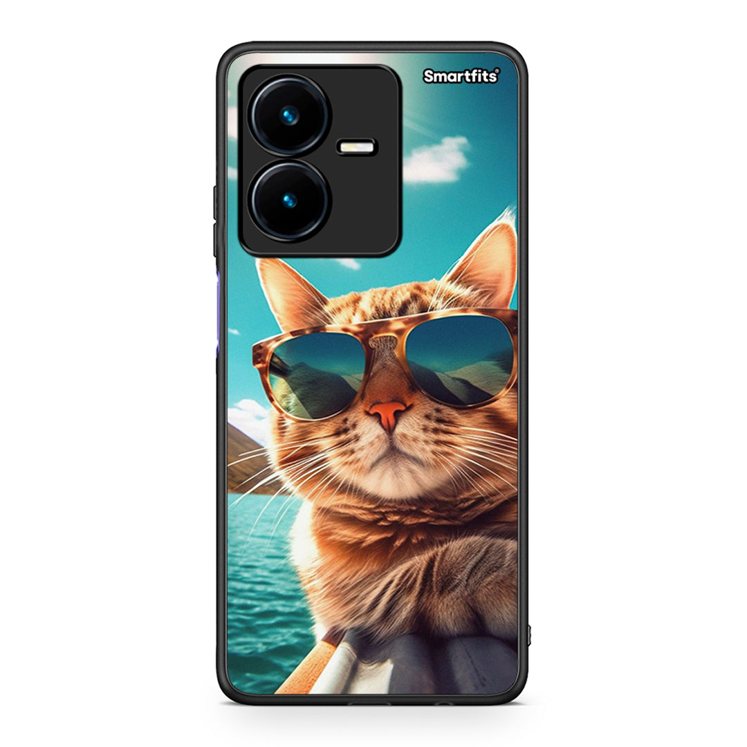 Vivo Y22s Summer Cat θήκη από τη Smartfits με σχέδιο στο πίσω μέρος και μαύρο περίβλημα | Smartphone case with colorful back and black bezels by Smartfits