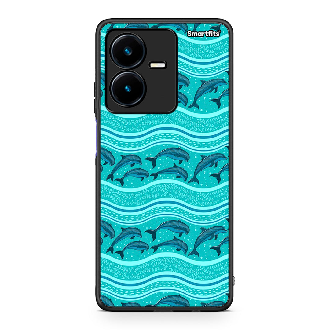 Vivo Y22s Swimming Dolphins θήκη από τη Smartfits με σχέδιο στο πίσω μέρος και μαύρο περίβλημα | Smartphone case with colorful back and black bezels by Smartfits