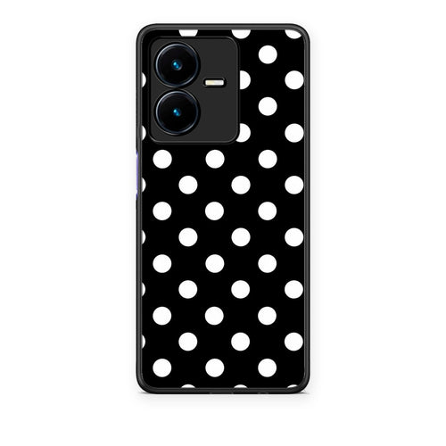 Θήκη Vivo Y22 White Polka Dots on Black από τη Smartfits με σχέδιο στο πίσω μέρος και μαύρο περίβλημα | Vivo Y22 White Polka Dots on Black case with colorful back and black bezels