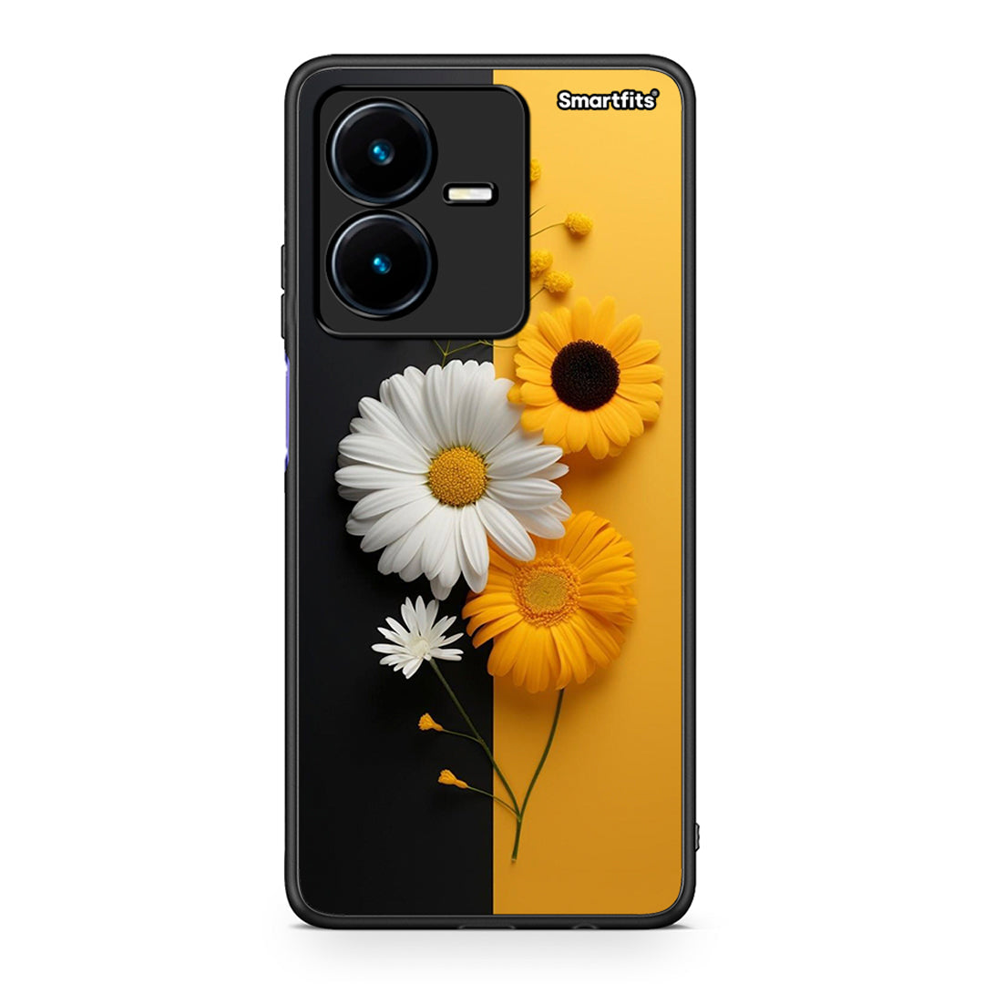 Vivo Y22s Yellow Daisies θήκη από τη Smartfits με σχέδιο στο πίσω μέρος και μαύρο περίβλημα | Smartphone case with colorful back and black bezels by Smartfits