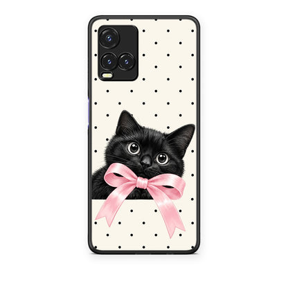 Θήκη Vivo Y33s / Y21s / Y21 Black Kitten Pink Bow and Polka Dots από τη Smartfits με σχέδιο στο πίσω μέρος και μαύρο περίβλημα | Vivo Y33s / Y21s / Y21 Black Kitten Pink Bow and Polka Dots case with colorful back and black bezels