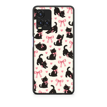Θήκη Vivo Y33s / Y21s / Y21 Black Kittens and Pink Bows on Cream Small από τη Smartfits με σχέδιο στο πίσω μέρος και μαύρο περίβλημα | Vivo Y33s / Y21s / Y21 Black Kittens and Pink Bows on Cream Small case with colorful back and black bezels