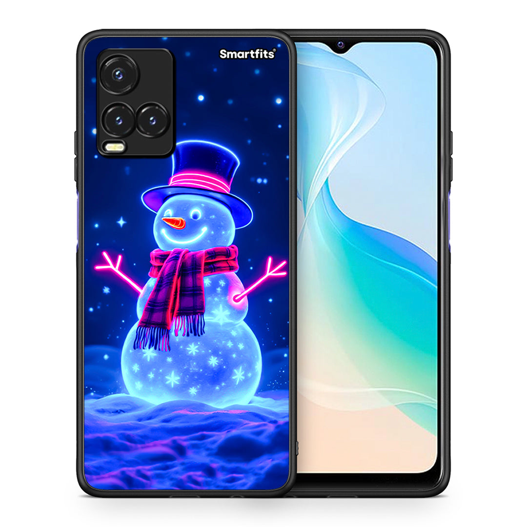 Θήκη Vivo Y33s / Y21s / Y21 Christmas Neon Snowman από τη Smartfits με σχέδιο στο πίσω μέρος και μαύρο περίβλημα | Vivo Y33s / Y21s / Y21 Christmas Neon Snowman case with colorful back and black bezels