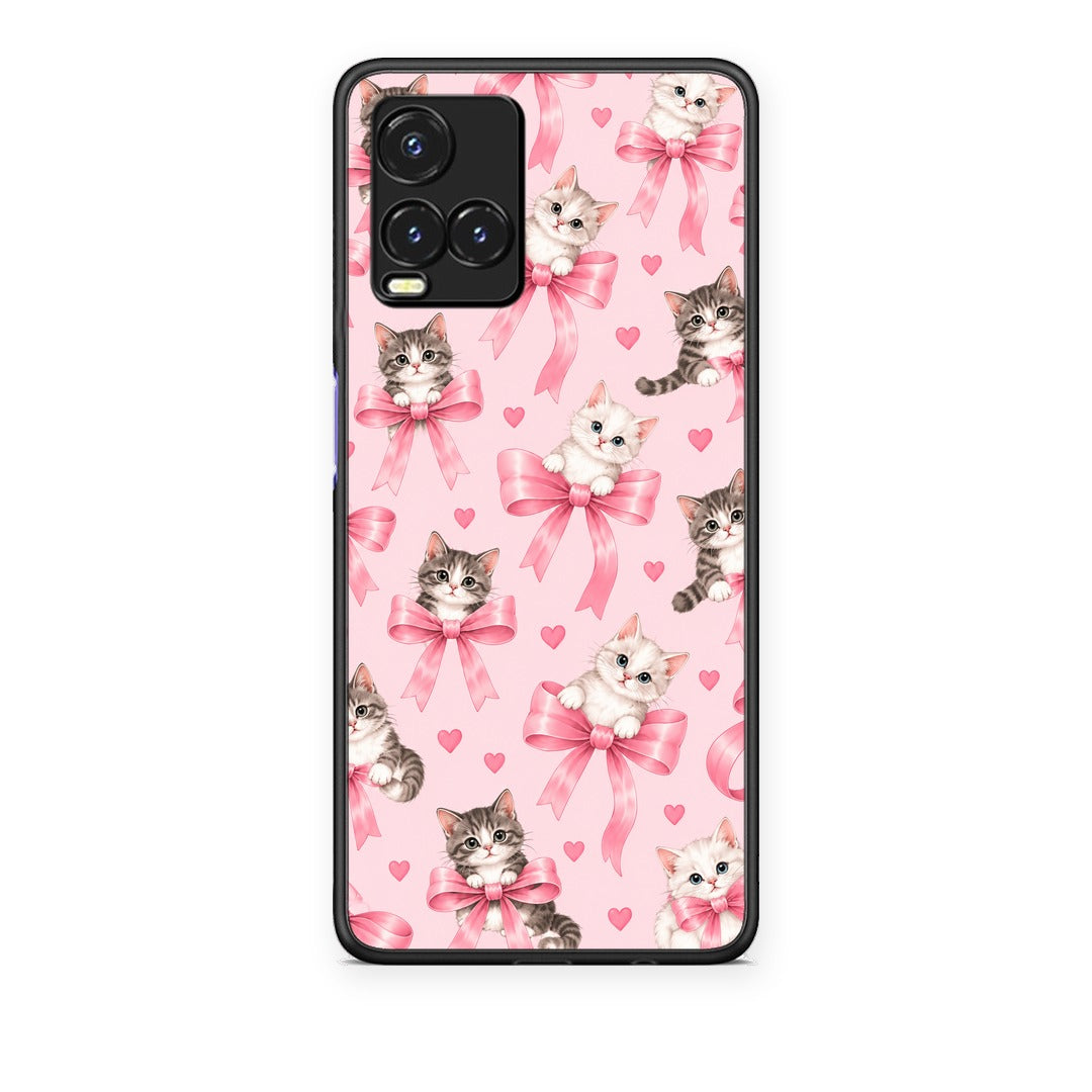 Θήκη Vivo Y33s / Y21s / Y21 Kittens and Pink Bows on Pink από τη Smartfits με σχέδιο στο πίσω μέρος και μαύρο περίβλημα | Vivo Y33s / Y21s / Y21 Kittens and Pink Bows on Pink case with colorful back and black bezels