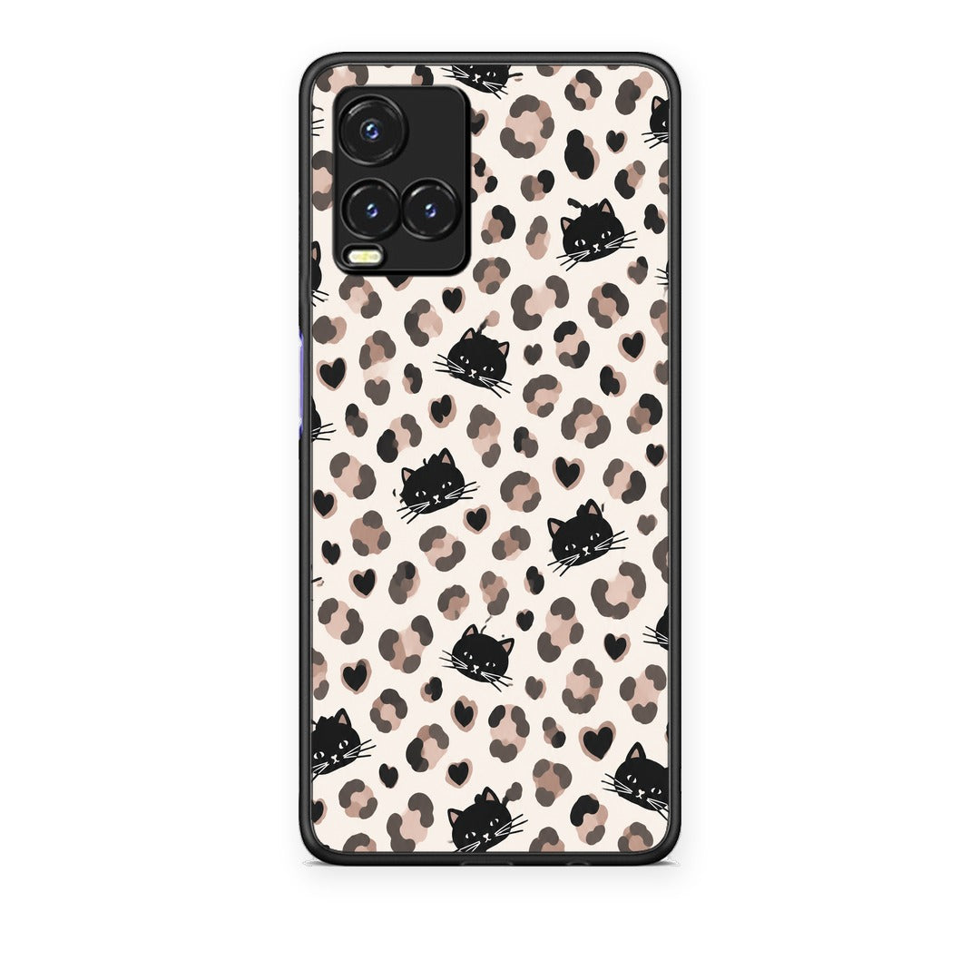Θήκη Vivo Y33s / Y21s / Y21 Leopard Spots and Black Cats on Cream από τη Smartfits με σχέδιο στο πίσω μέρος και μαύρο περίβλημα | Vivo Y33s / Y21s / Y21 Leopard Spots and Black Cats on Cream case with colorful back and black bezels