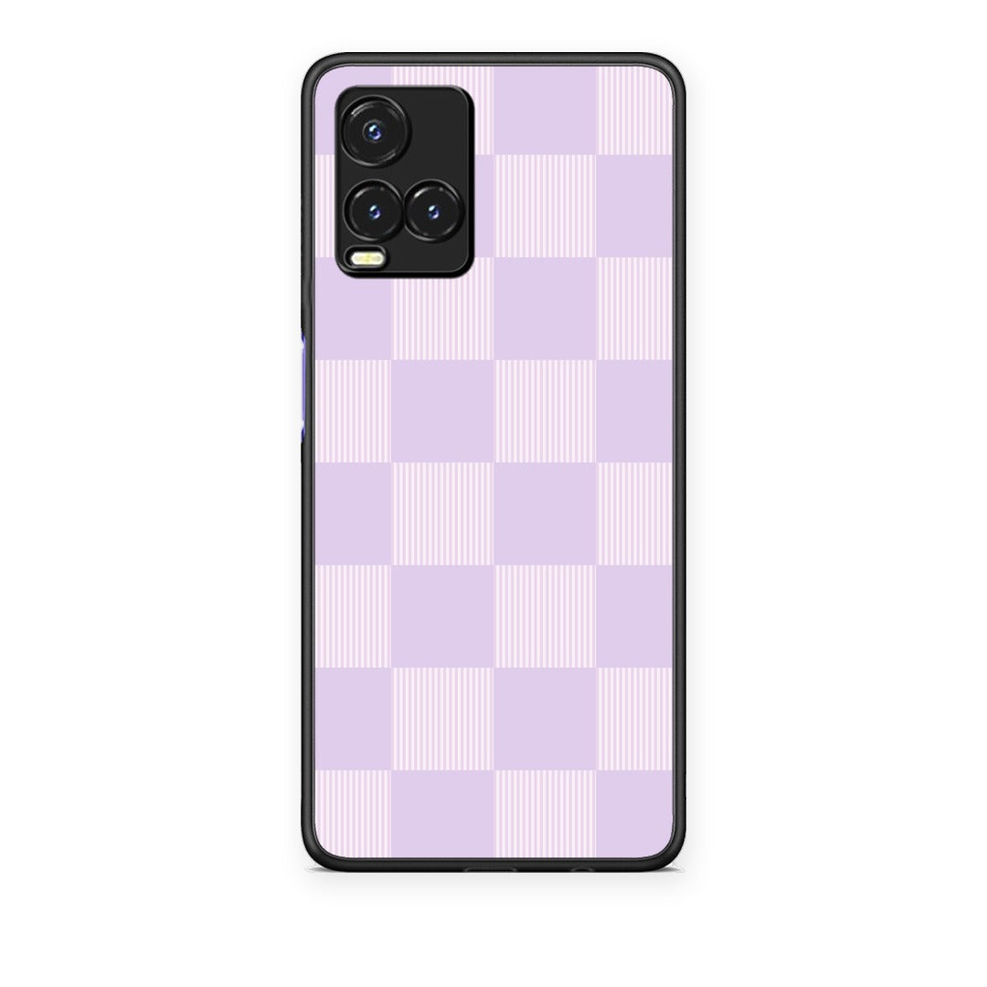 Θήκη Vivo Y33s / Y21s / Y21 Lilac and Cream Striped Checks από τη Smartfits με σχέδιο στο πίσω μέρος και μαύρο περίβλημα | Vivo Y33s / Y21s / Y21 Lilac and Cream Striped Checks case with colorful back and black bezels
