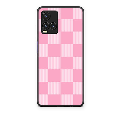 Θήκη Vivo Y33s / Y21s / Y21 Pink and White Striped Checks από τη Smartfits με σχέδιο στο πίσω μέρος και μαύρο περίβλημα | Vivo Y33s / Y21s / Y21 Pink and White Striped Checks case with colorful back and black bezels
