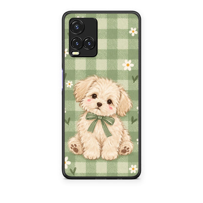 Θήκη Vivo Y33s / Y21s / Y21 Puppy and Daisies on Sage Gingham από τη Smartfits με σχέδιο στο πίσω μέρος και μαύρο περίβλημα | Vivo Y33s / Y21s / Y21 Puppy and Daisies on Sage Gingham case with colorful back and black bezels