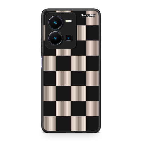 Θήκη Vivo Y22s / Y35 4G Black and Taupe Striped Checks από τη Smartfits με σχέδιο στο πίσω μέρος και μαύρο περίβλημα | Vivo Y22s / Y35 4G Black and Taupe Striped Checks case with colorful back and black bezels