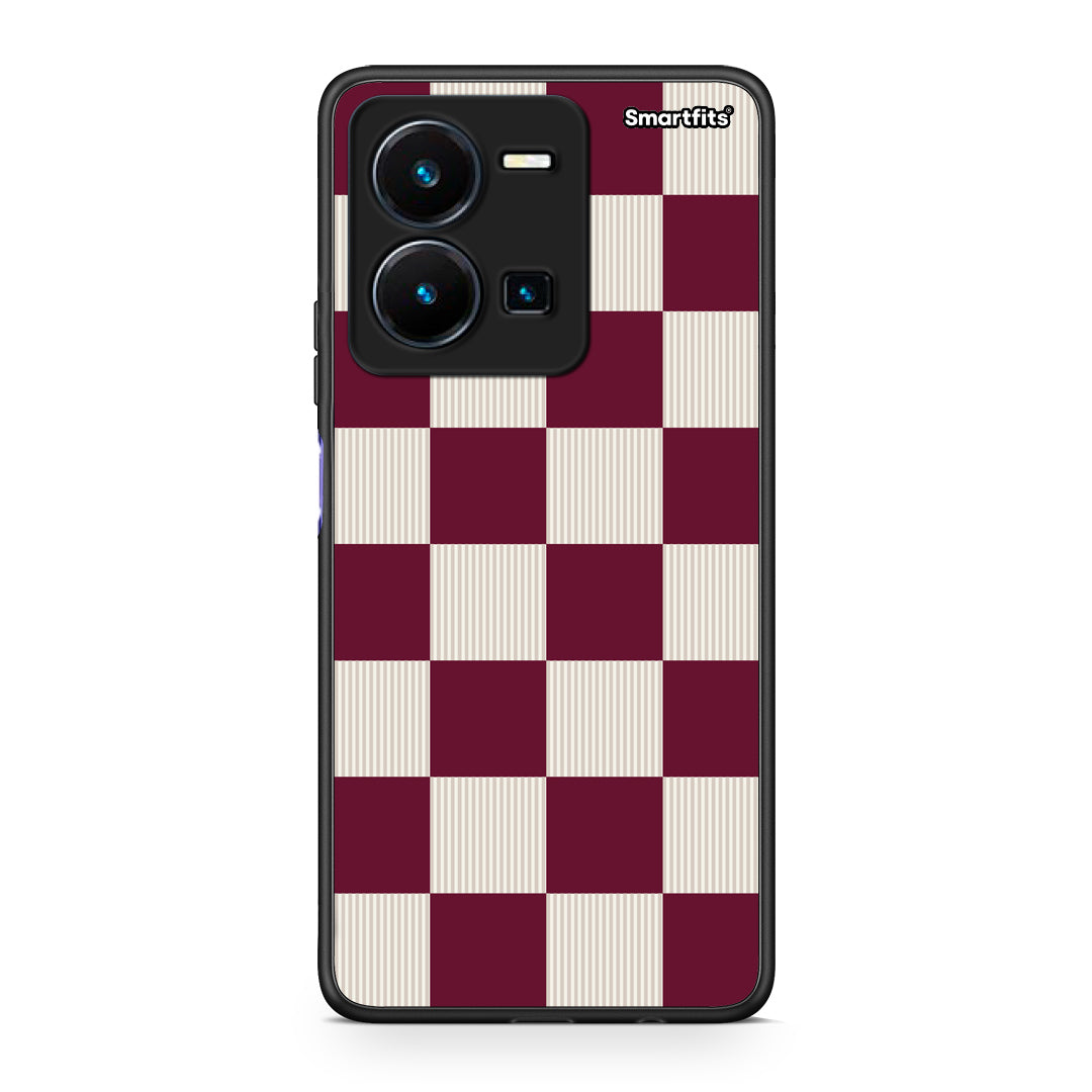 Θήκη Vivo Y22s / Y35 4G Burgundy and Cream Striped Checks από τη Smartfits με σχέδιο στο πίσω μέρος και μαύρο περίβλημα | Vivo Y22s / Y35 4G Burgundy and Cream Striped Checks case with colorful back and black bezels