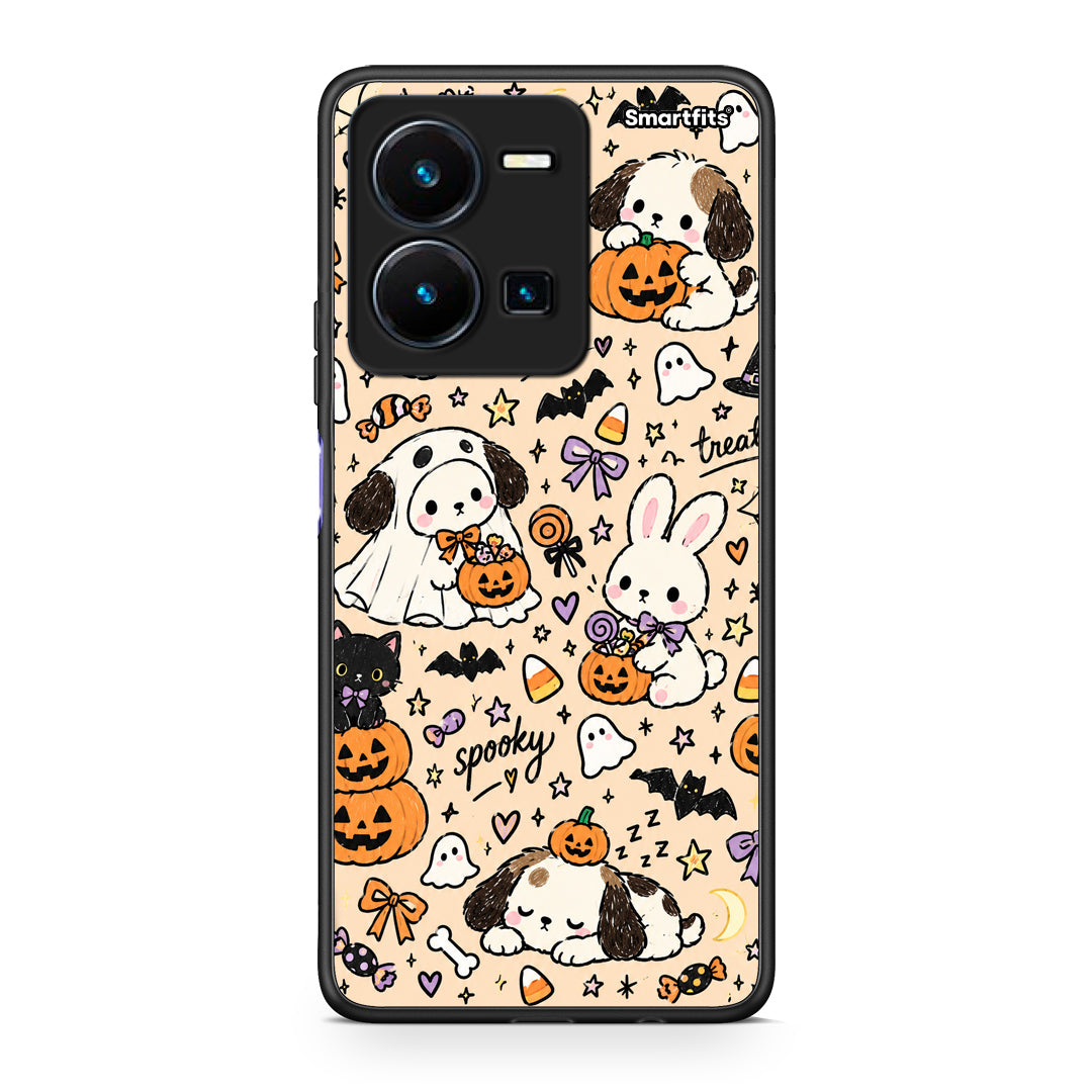 Θήκη Vivo Y22s / Y35 4G Halloween Puppies and Friends on Cream από τη Smartfits με σχέδιο στο πίσω μέρος και μαύρο περίβλημα | Vivo Y22s / Y35 4G Halloween Puppies and Friends on Cream case with colorful back and black bezels