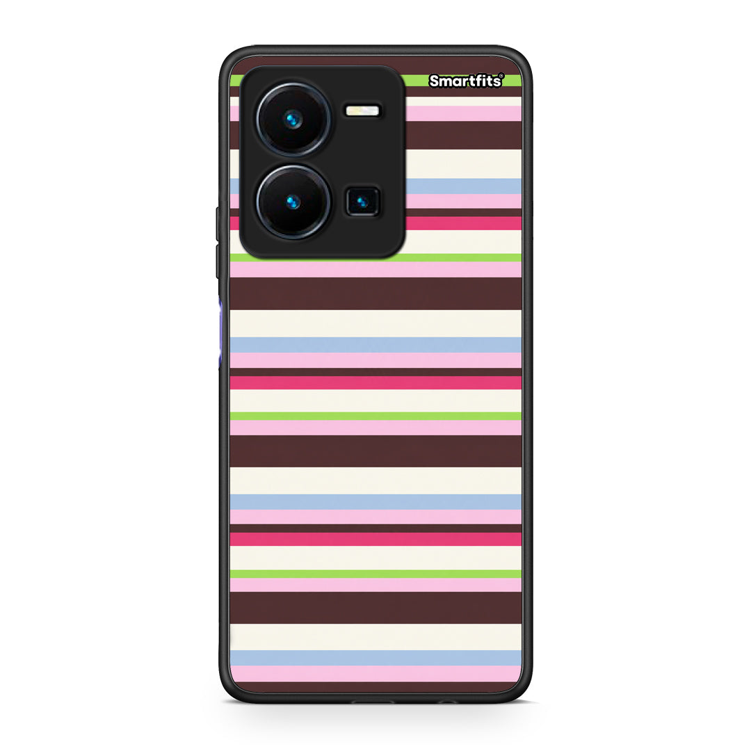 Θήκη Vivo Y22s / Y35 4G Multicolour Horizontal Stripes από τη Smartfits με σχέδιο στο πίσω μέρος και μαύρο περίβλημα | Vivo Y22s / Y35 4G Multicolour Horizontal Stripes case with colorful back and black bezels